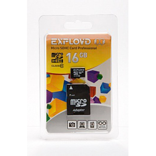 картинка Карта памяти MicroSDHC 16Gb EXPLOYD Class 10 (с адаптером) MicroSDНС 16Gb/10 купить в магазине CAROBASS