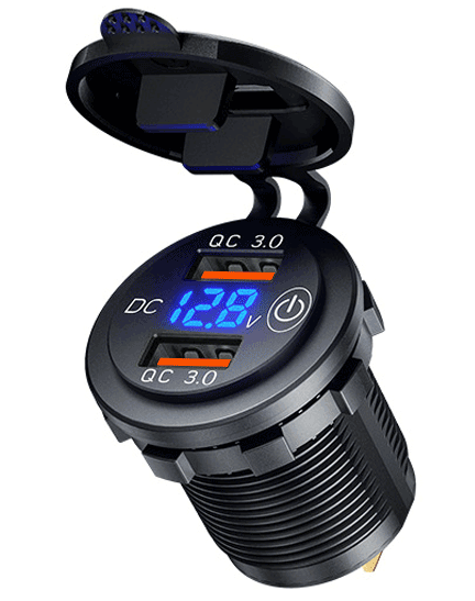 картинка Розетка врезная 2xUSB QC 3.0 c кнопкой выключения RECXON UFC-02B купить в магазине CAROBASS