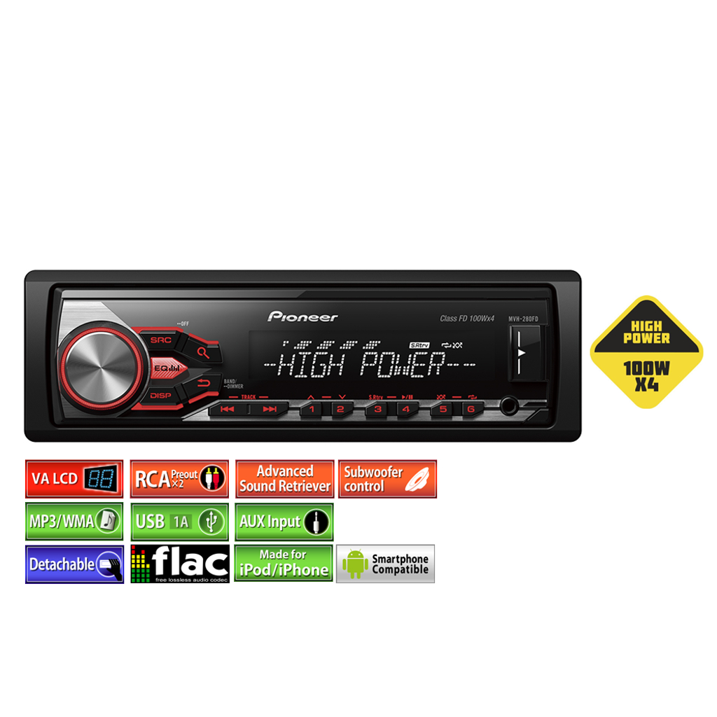 картинка Автомагнитола PIONEER MVH-280FD купить в магазине CAROBASS