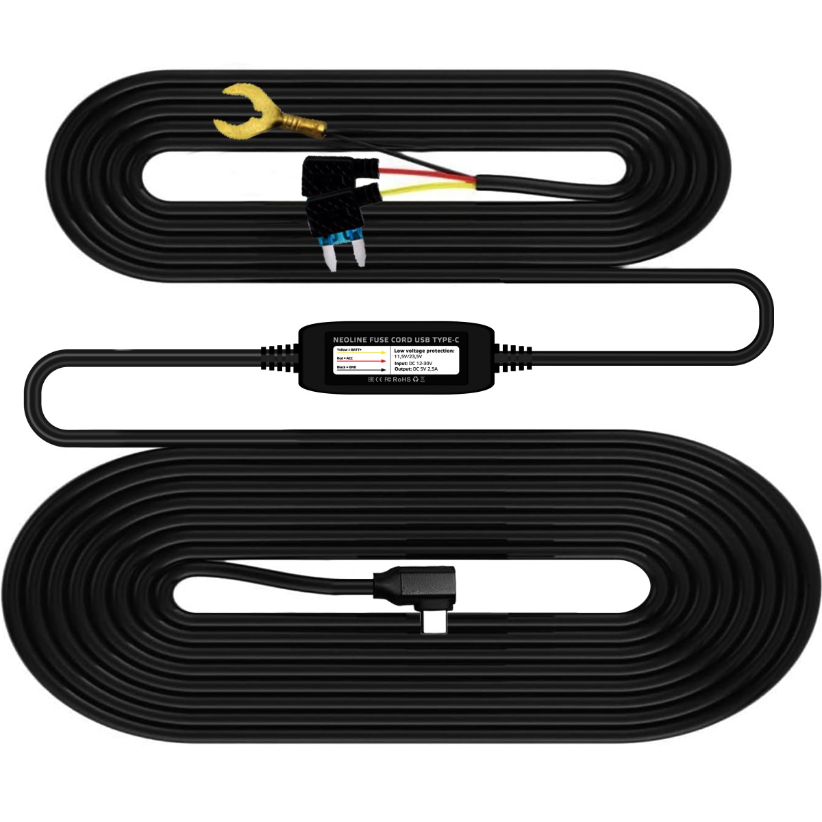 картинка Кабель питания NEOLINE Fuse Cord TYPE-C для скрытой установки купить в магазине CAROBASS