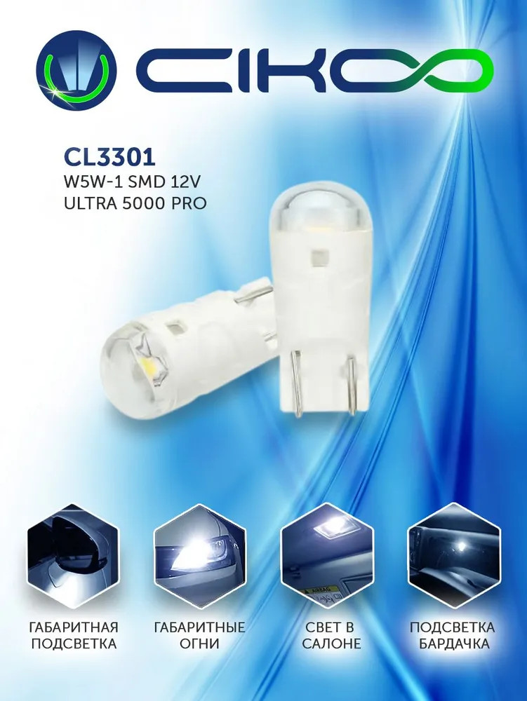 картинка Лампа W5W (T10) CIKOO CL3301 купить в магазине CAROBASS