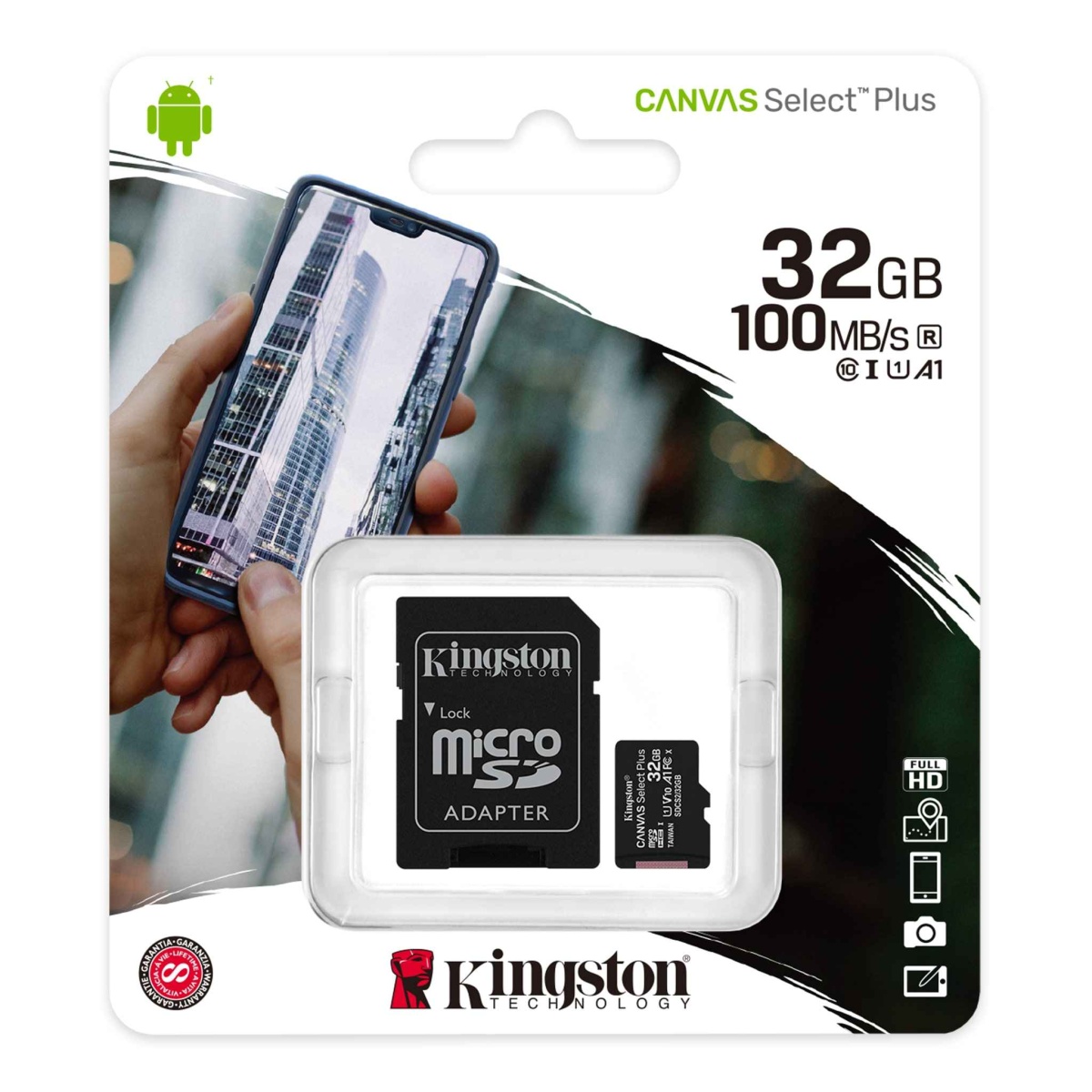 картинка Карта памяти MicroSDHC 32Gb Kingston Canvas Select Plus A1 (100 Mb/s) (с адаптером) SDCS2/32GB купить в магазине CAROBASS