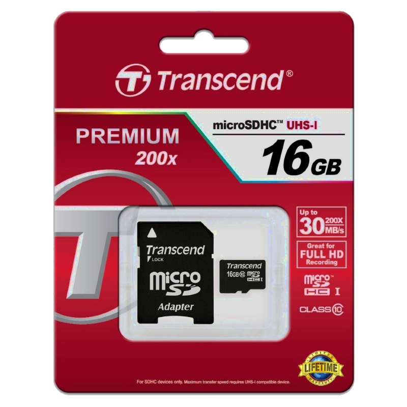 картинка Карта памяти MicroSDHC 16Gb Transennd Class 10 (с адаптером) TS16GUSDРС10 купить в магазине CAROBASS