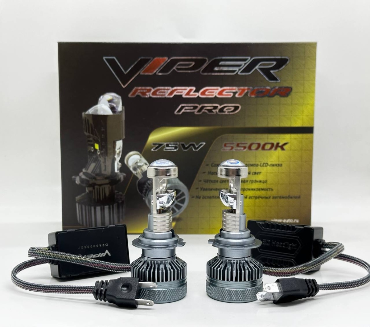 картинка Лампы LED H7 с линзой VIPER PRO REFLECTOR 75W купить в магазине CAROBASS