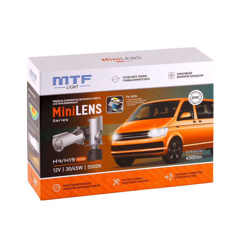 картинка Линзы LED MTF LIGHT MINILENS H4/H19 MH4K5 купить в магазине CAROBASS