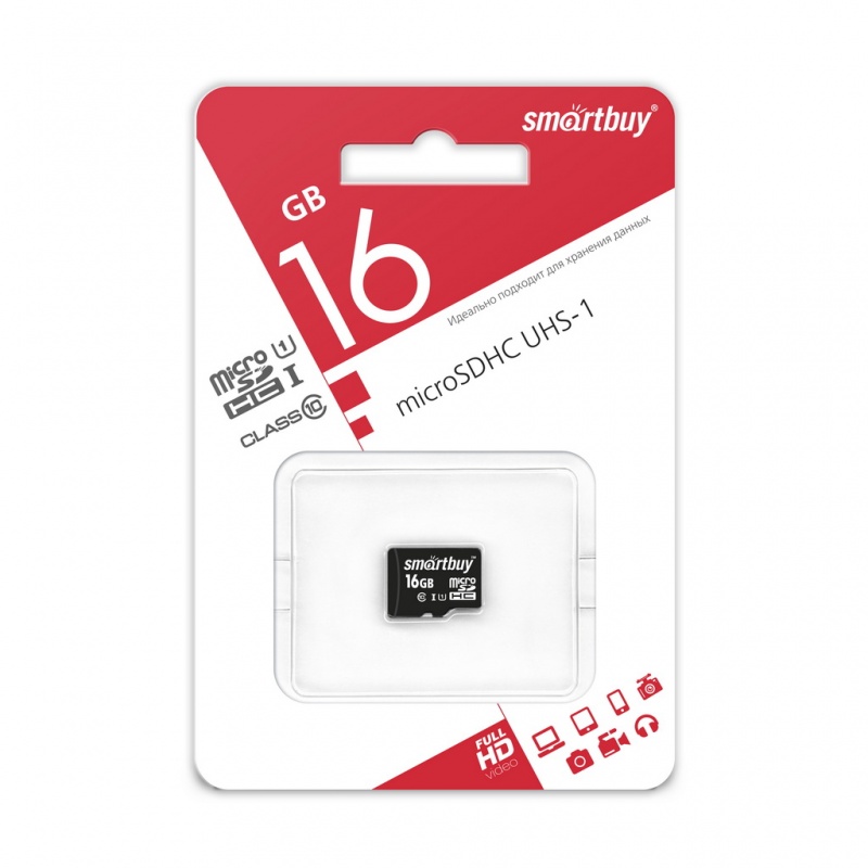 картинка Карта памяти MicroSDHC 16Gb SmartBuy C10 (без адаптера) SB16GBSDCL10 купить в магазине CAROBASS