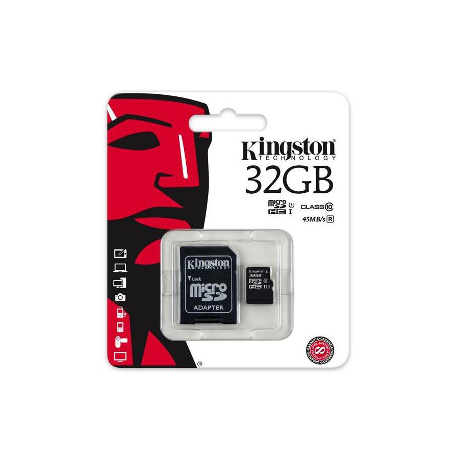 картинка Карта памяти MicroSDHC 32Gb Kingston Class 10 (с адаптером) SDC10G2/32GB купить в магазине CAROBASS