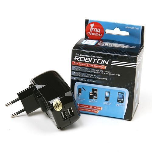 картинка Сетевое ЗУ ROBITON с двумя USB USB1000/Twin купить в магазине CAROBASS