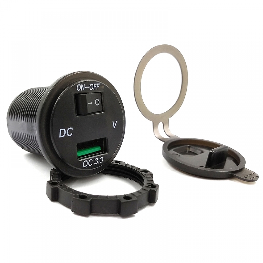 картинка Розетка врезная USB QC 3.0 c кнопкой выключения KICX KVC-QС3.0-1B купить в магазине CAROBASS