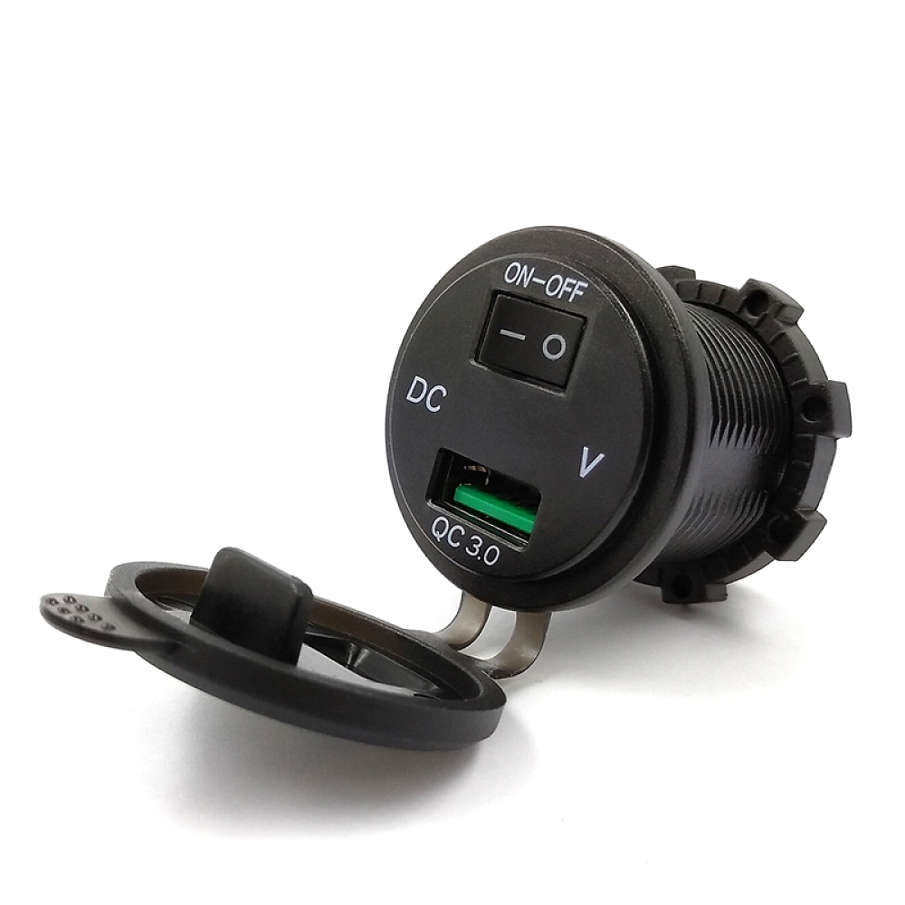 картинка Розетка врезная USB QC 3.0 c кнопкой выключения KICX KVC-QС3.0-1B купить в магазине CAROBASS