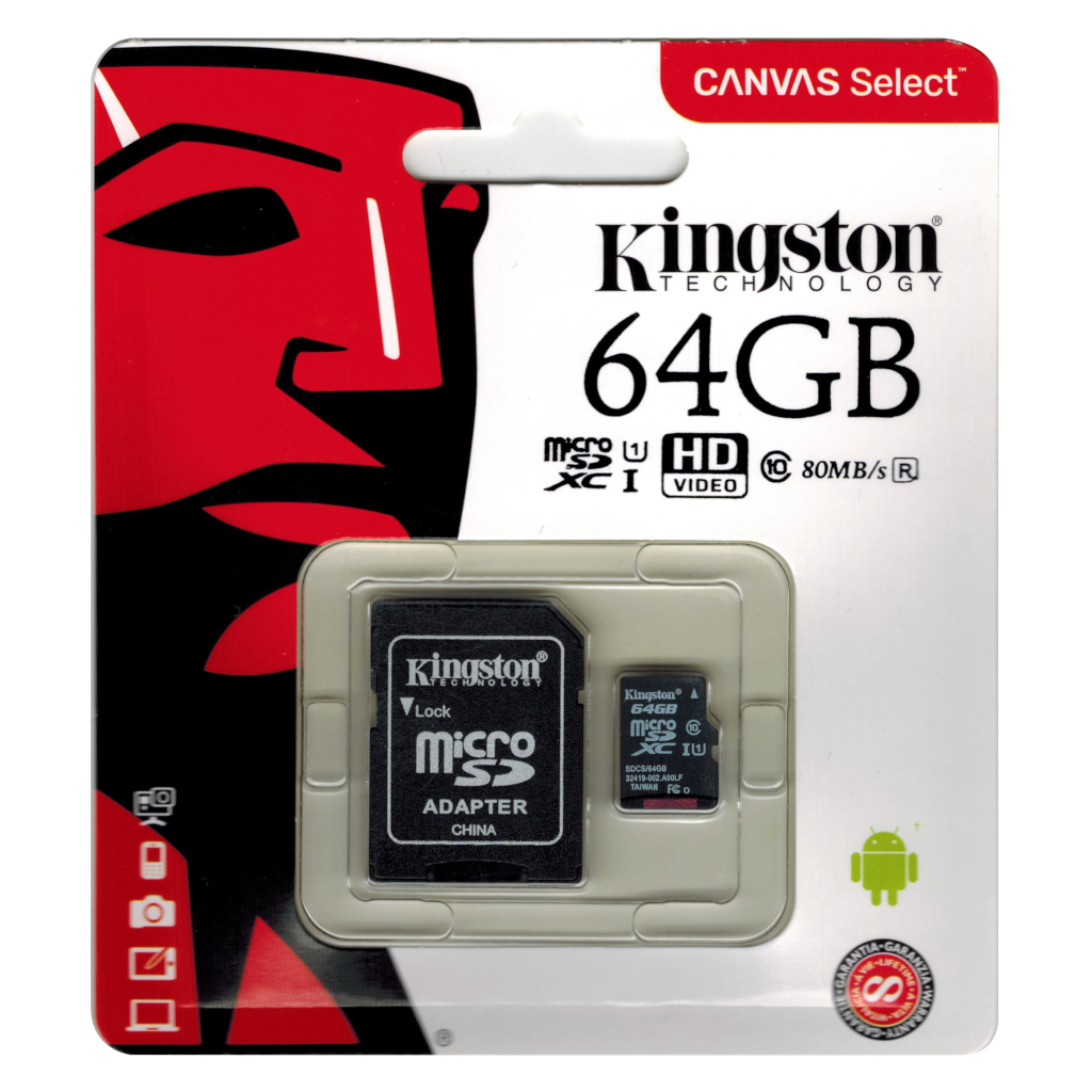 картинка Карта памяти MicroSDHC 64Gb Kingston Class 10 (с адаптером) купить в магазине CAROBASS