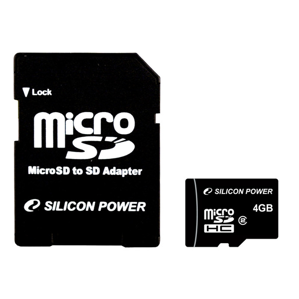 картинка Карта памяти MicroSDHC 4Gb SILICON POWER C2 (с адаптером) MicroSDНС 4Gb/2 купить в магазине CAROBASS