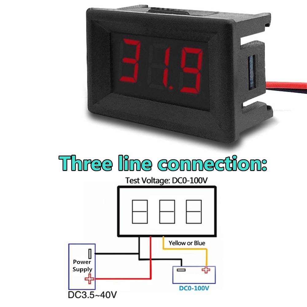 картинка Вольтметр 0.36" мини (3-провода с колодкой) DC 0-100V 3cable Red купить в магазине CAROBASS