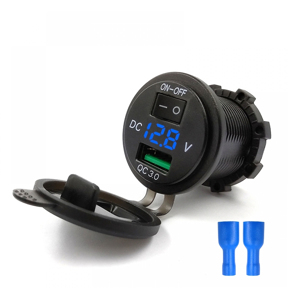 картинка Розетка врезная USB QC 3.0 c кнопкой выключения KICX KVC-QС3.0-1B купить в магазине CAROBASS