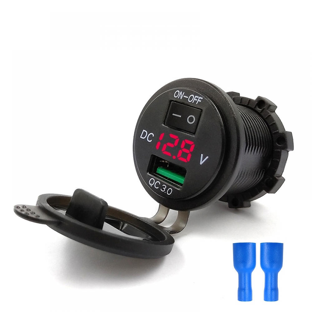 картинка Розетка врезная USB QC 3.0 c кнопкой выключения KICX KVC-QС3.0-1R купить в магазине CAROBASS