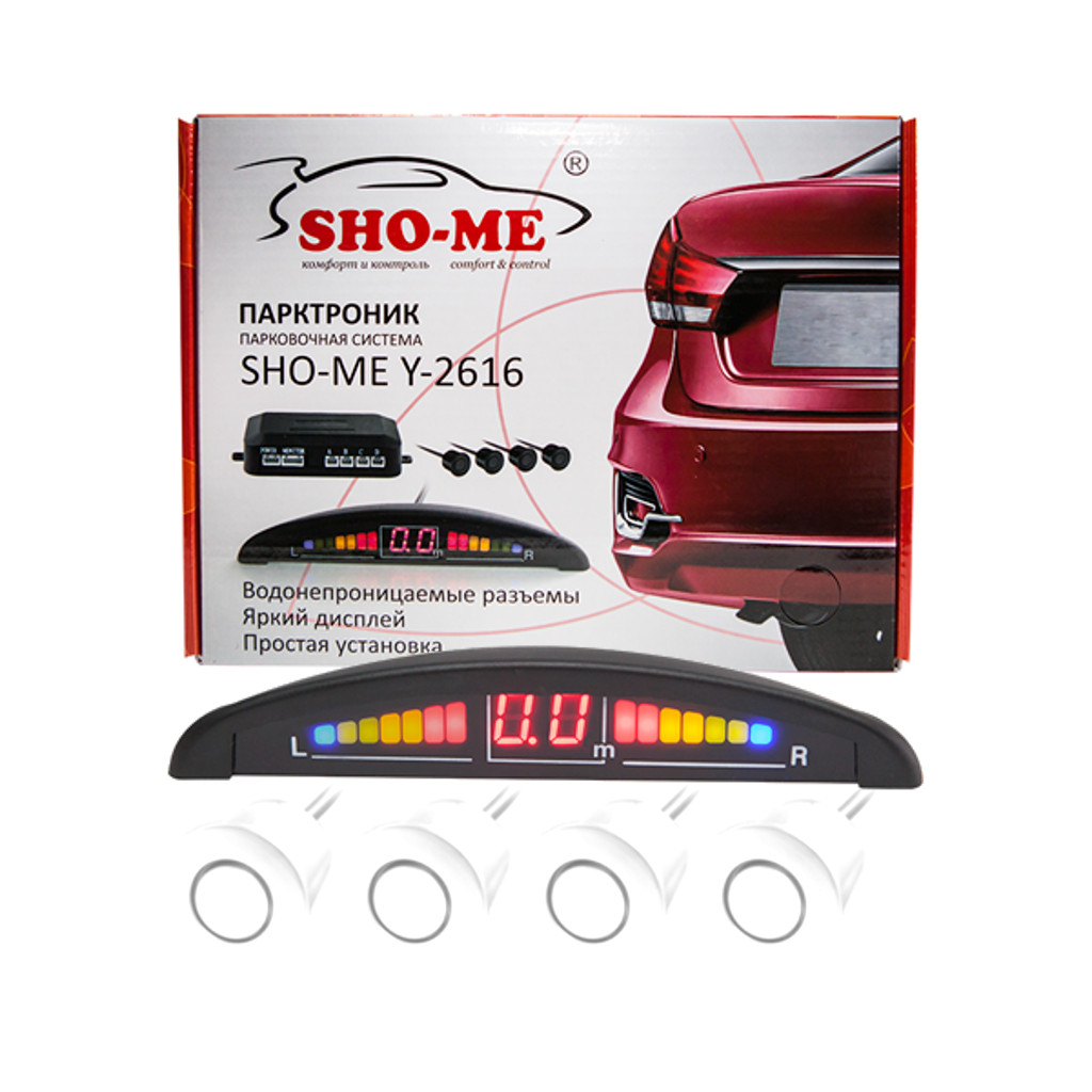 картинка Парковочный радар SHO-ME 4 датчика Y-2616N04 White купить в магазине CAROBASS