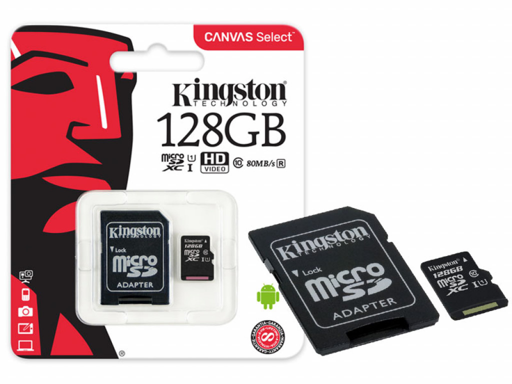 картинка Карта памяти MicroSDHC 128Gb Kingston Class 10 (с адаптером) SDCS/128GB купить в магазине CAROBASS