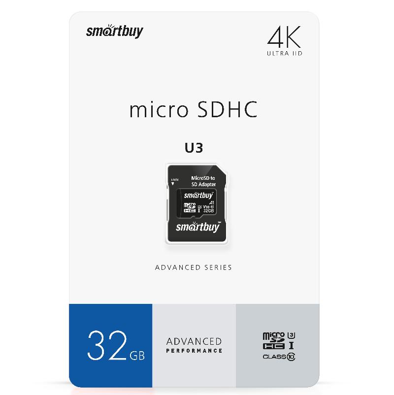 картинка Карта памяти MicroSDHC 32Gb SmartBuy C10 Advanced SB32GBSDU1A-AD купить в магазине CAROBASS