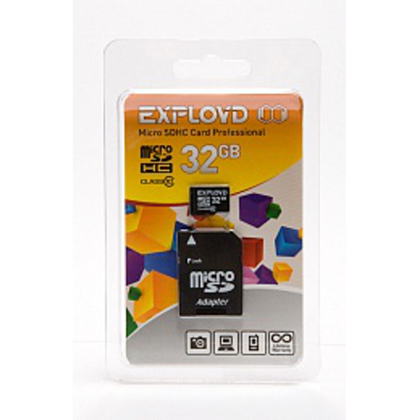 картинка Карта памяти MicroSDHC 32Gb EXPLOYD Class 10 (с адаптером) MicroSDНС 32Gb/10 купить в магазине CAROBASS