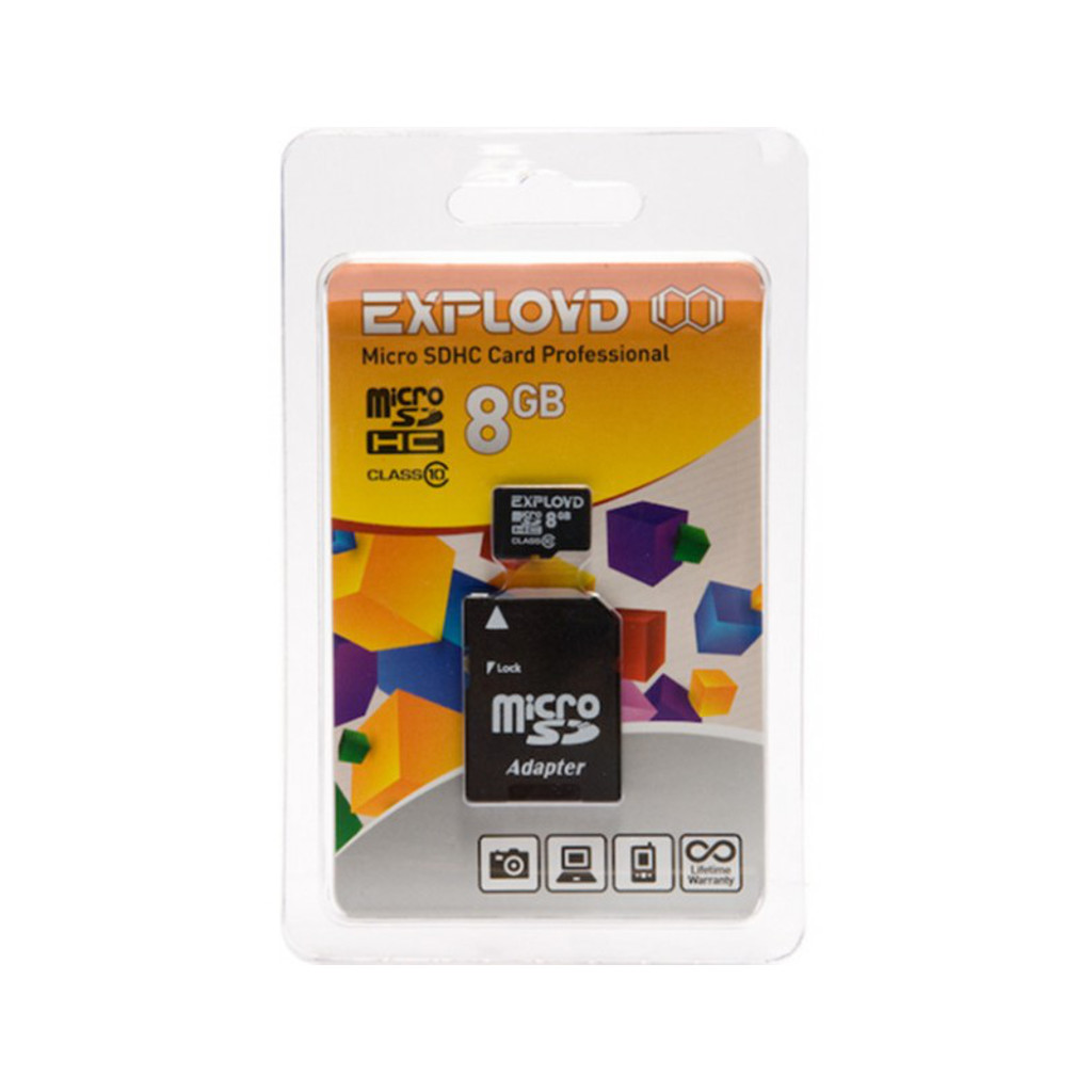 картинка Карта памяти MicroSDHC 8Gb EXPLOYD Class 10 (с адаптером) MicroSDНС 8Gb/10 купить в магазине CAROBASS