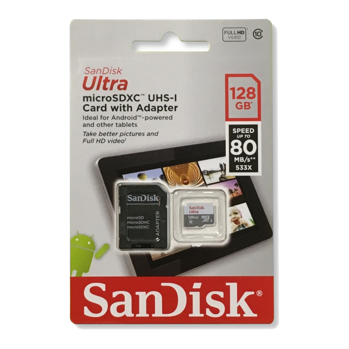 картинка Карта памяти MicroSDHC 128Gb SanDisk Class 10 (с адаптером) купить в магазине CAROBASS